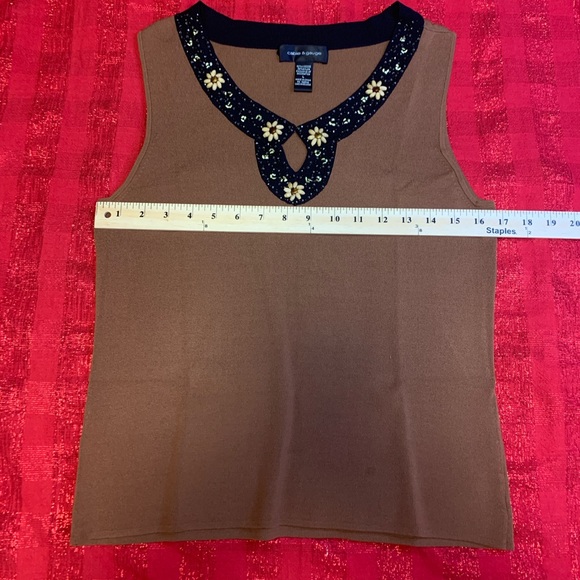 Cable & Gauge, Light Brown Embelished Women's Knit Top, Size L - Picture 7 of 7